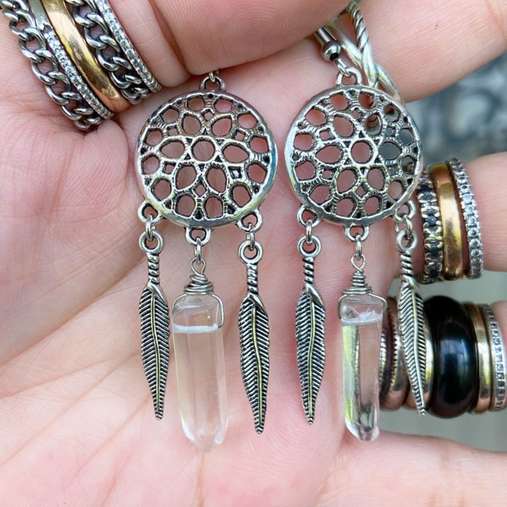 Genuine crystal quartz dream catcher earrings - Picture 2 of 9
